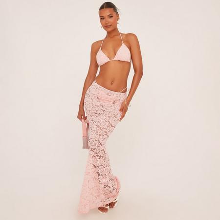 Low Rise Lace Detail Maxi Beach Skirt In Pink, Women's Size US