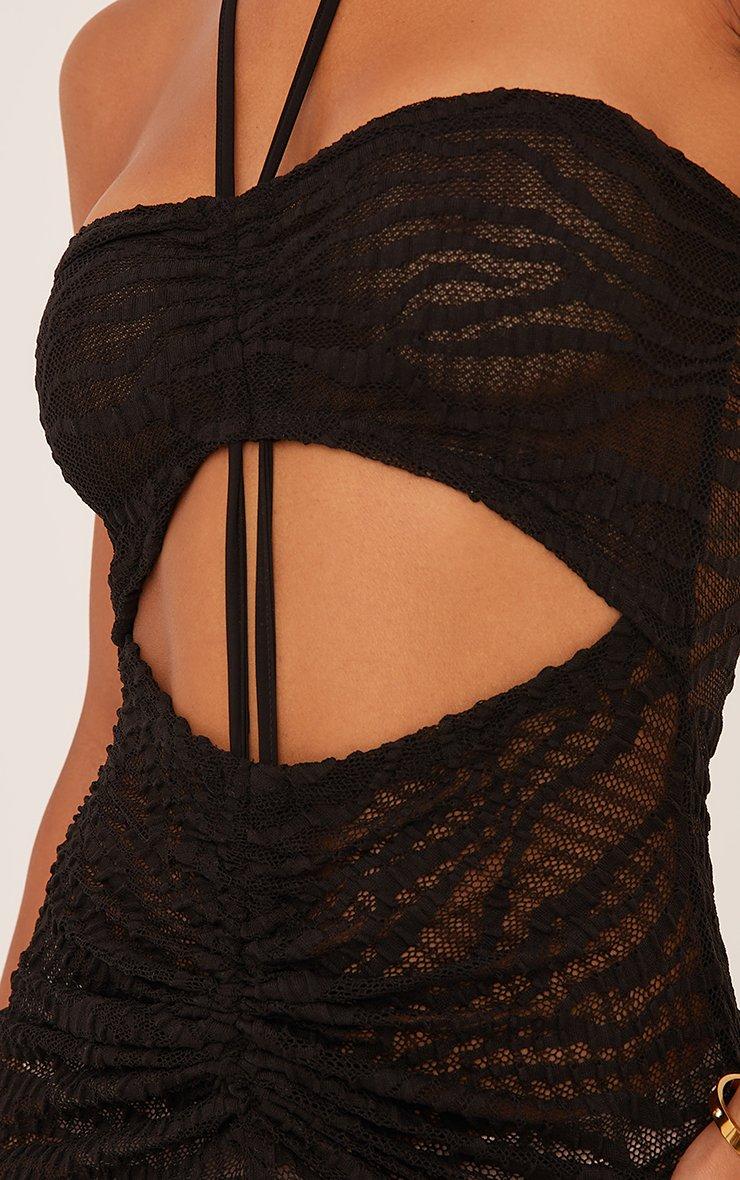 Halterneck Cut Out Front Ruched Maxi Dress In Black Texture | EGO US | EGO