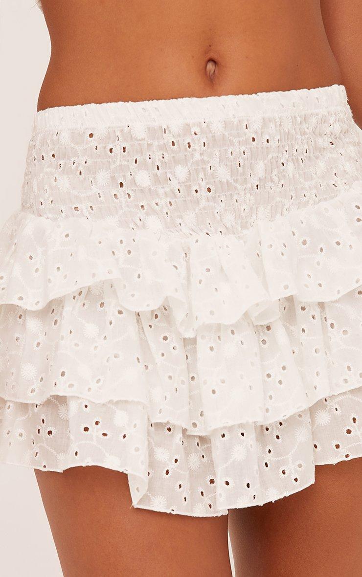Shirred Waist Mini Rara Skirt In White Broderie | EGO US | EGO