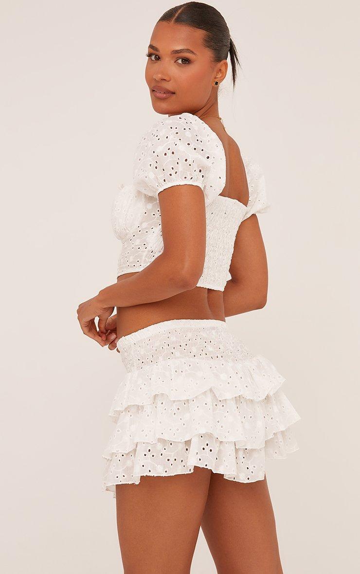 Puff Sleeve Tie Front Crop Top In White Broderie | EGO CA | EGO