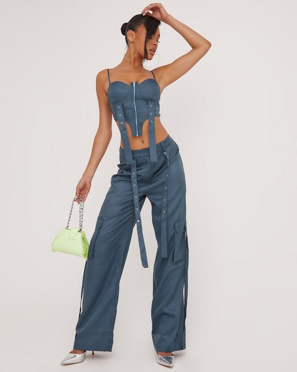 High Waisted Straight Leg Cargo Trousers