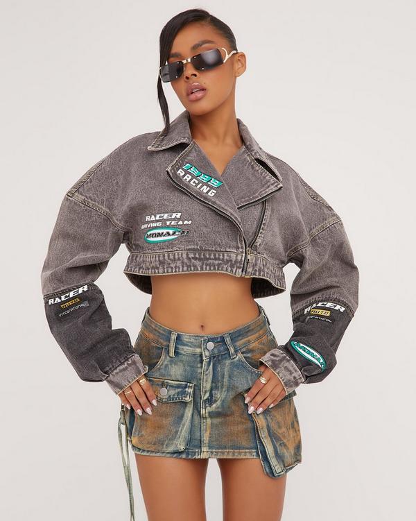 Extreme cropped denim clearance jacket