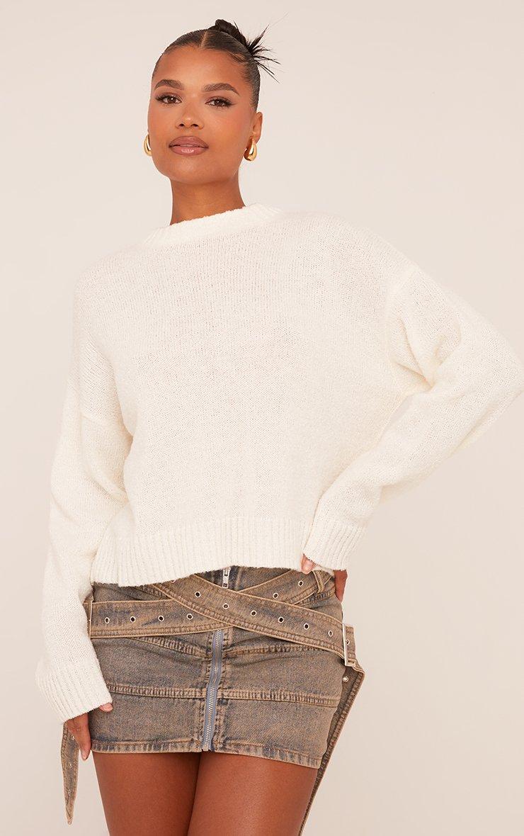 Long Sleeve J'Adore 8 Graphic Jumper In Cream Boucle Knit | EGO US