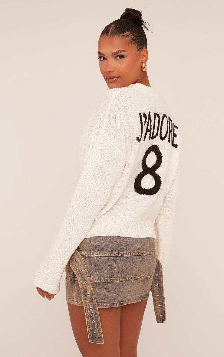 Long Sleeve J'Adore 8 Graphic Jumper In Cream Boucle Knit | EGO US