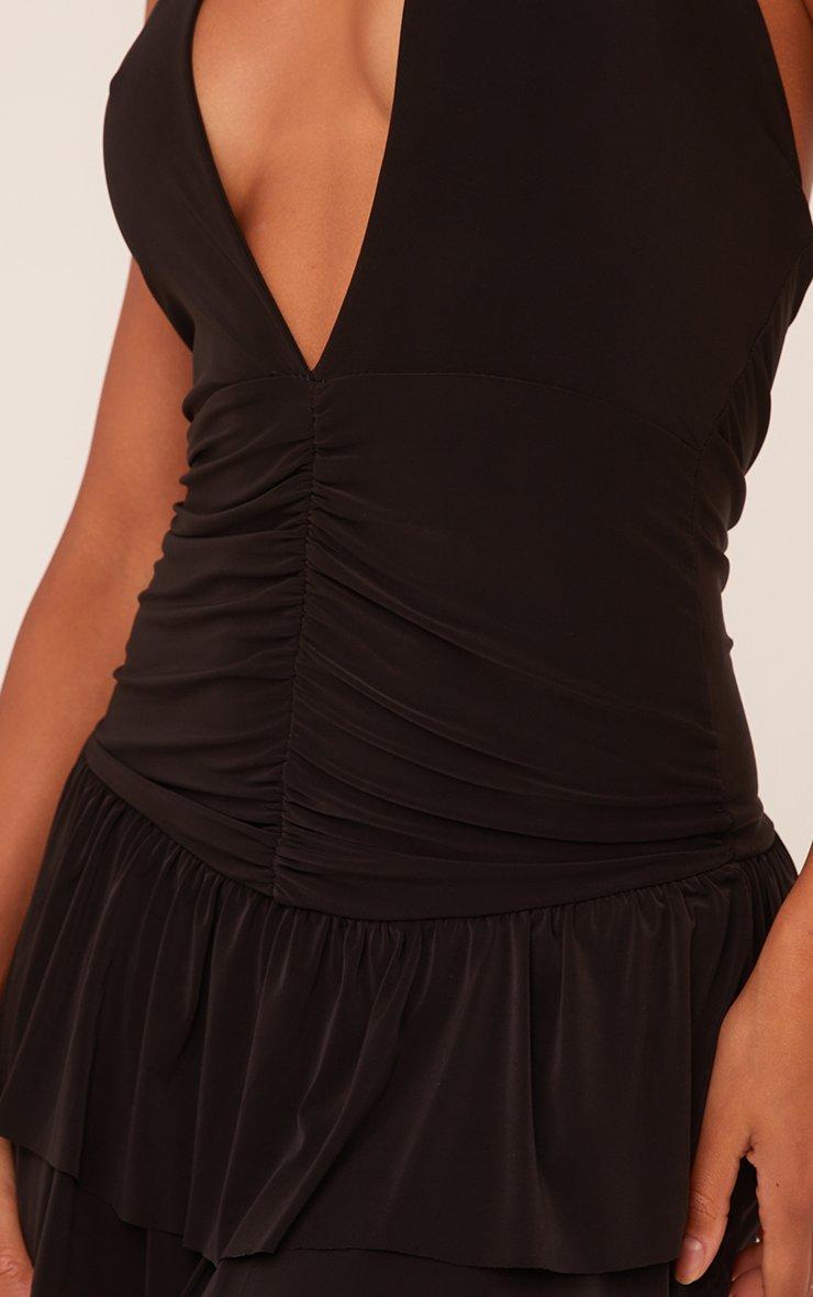 open lace back dress Affluent Plunge Neck Frill Mini Dress Brown