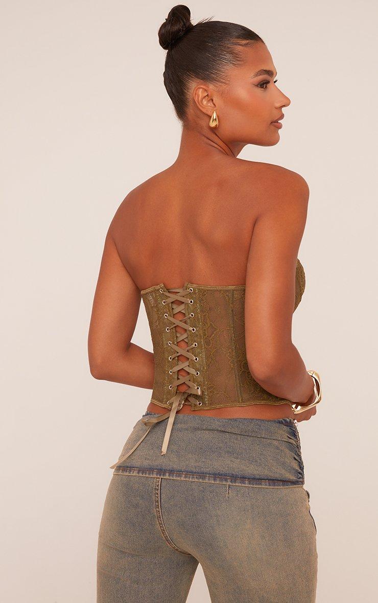 トップス EESETT&Co khaki Bandeau Structured Detail Corset Top In Khaki Lace | EGO US | EGO