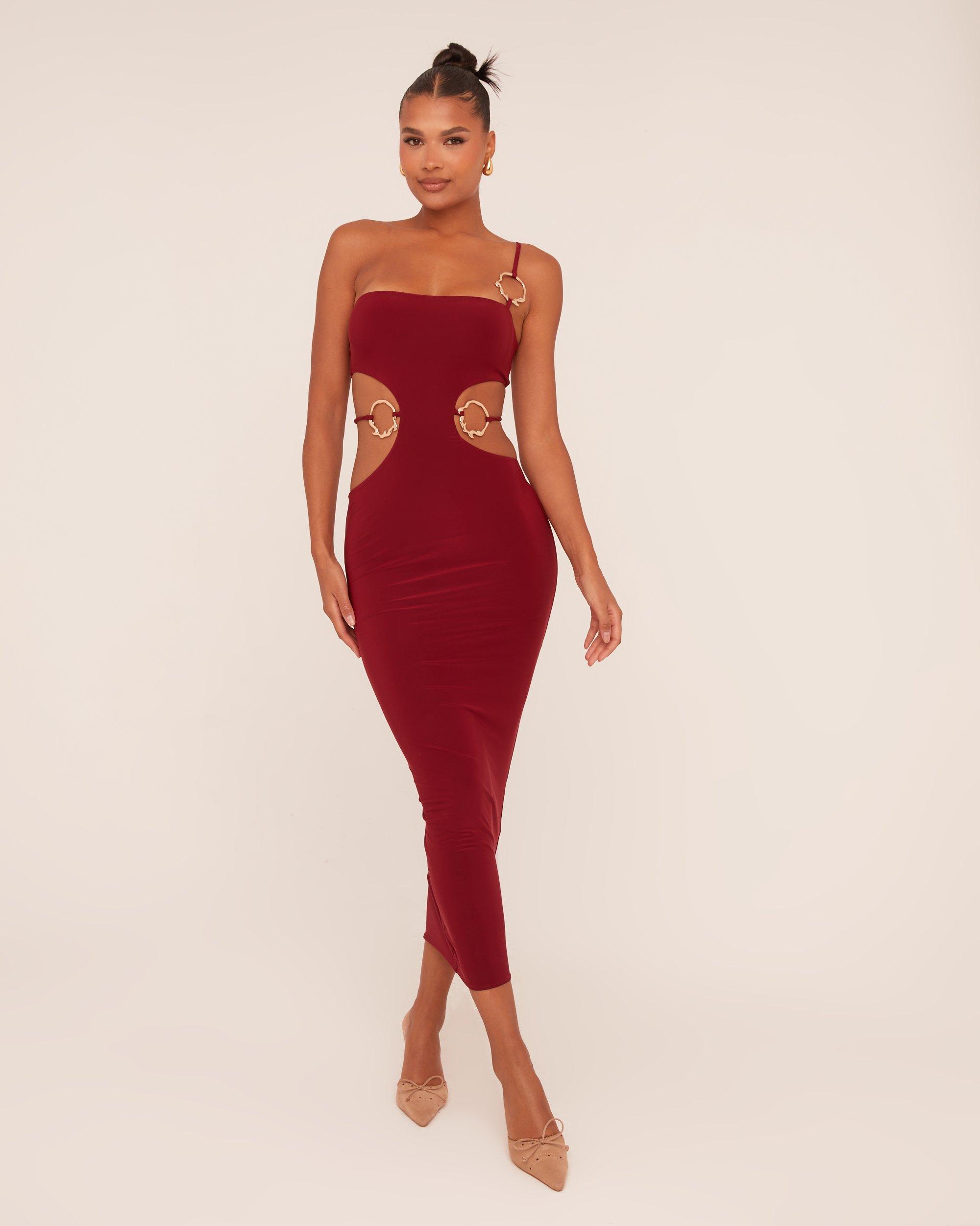 open lace back dress Kimmie One Shoulder Cut Out Midi Dress main image 0