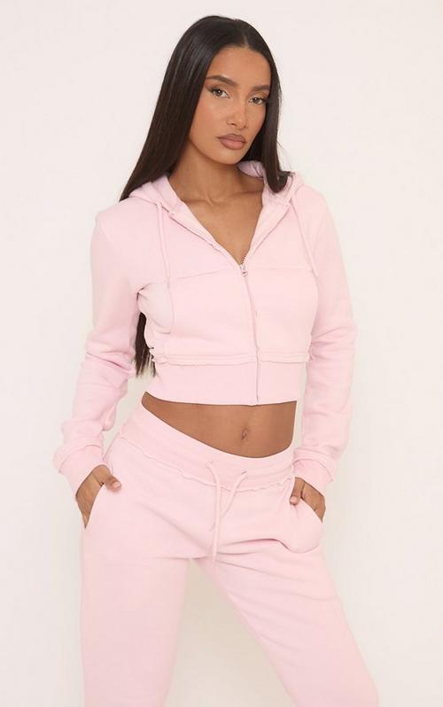 Zip Through Cropped Hoodie In Baby Pink | EGO US | EGO