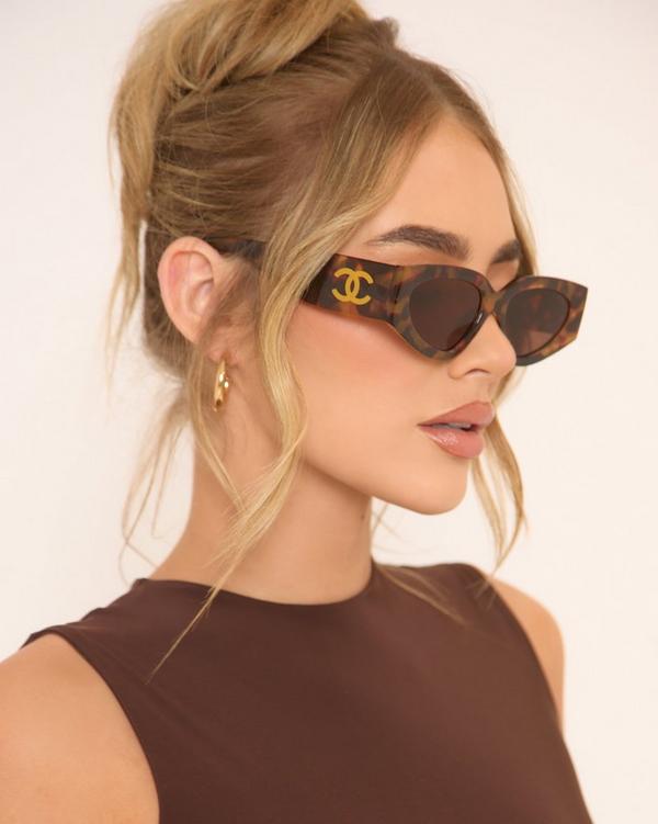 Side Logo Detail Angular Shaped Chunky Frame Sunglasses In Leopard Print