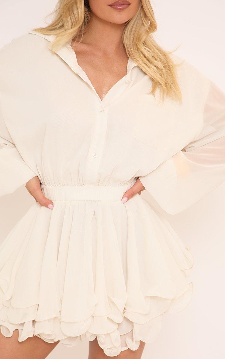 white christmas dresses Cream Button Up Balloon Sleeve Side Slit Elastic Back Midi Shirt Dress –  SSYS main image 1