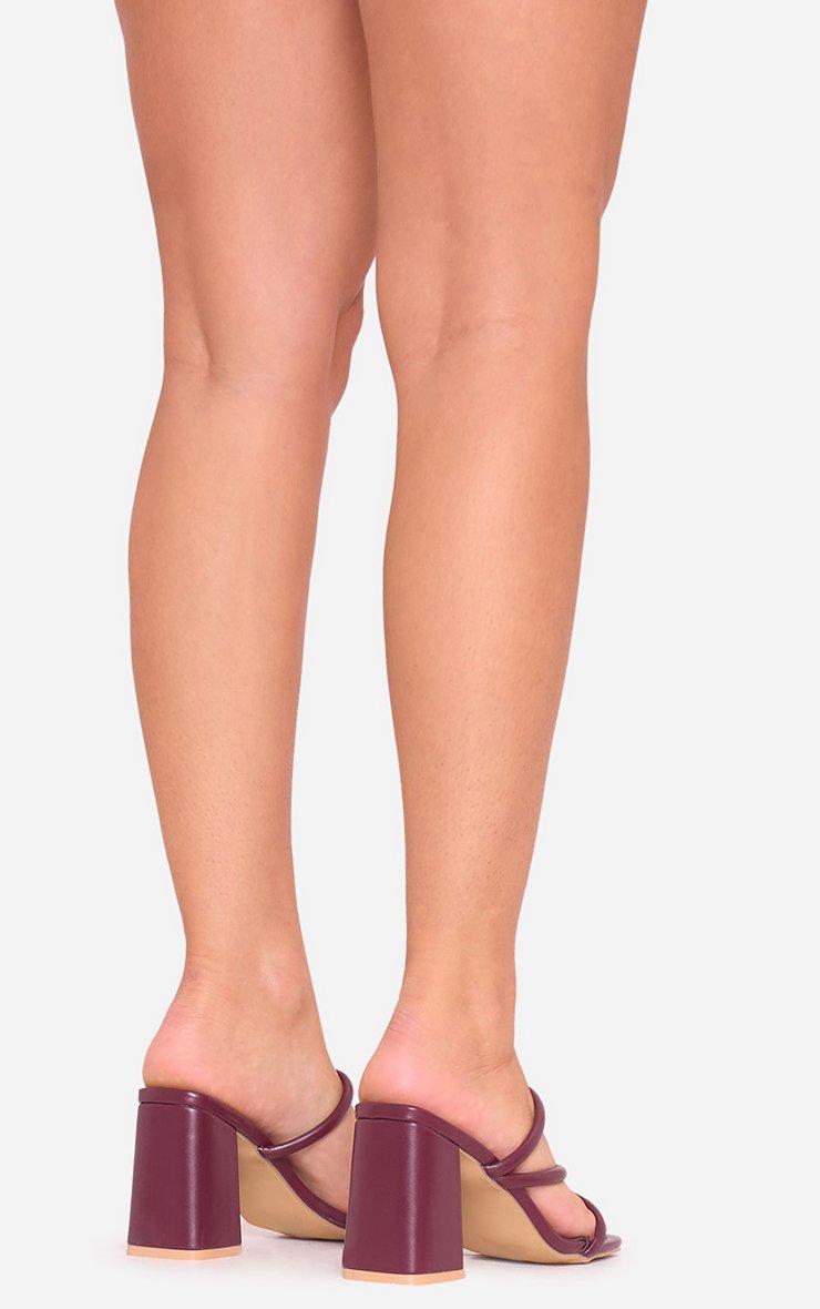 Hania Strappy Detail Square Toe Heel Mule In Burgundy Faux