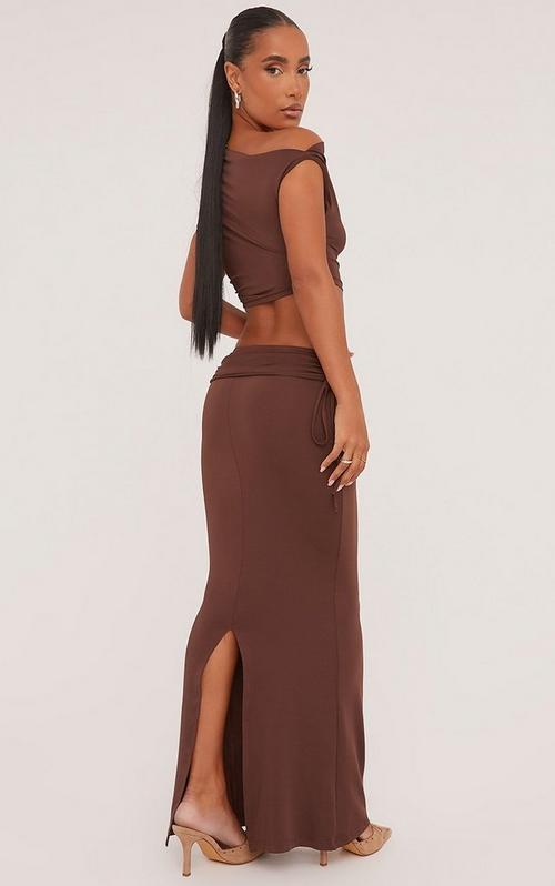 Bandeau Cut Out Knot Detail Bodysuit And Low Rise Tiered Micro