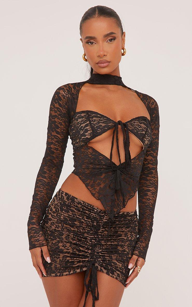 トップス sheer hook choker tops トップス sheer hook choker tops Long Sleeve Cut Out Detail