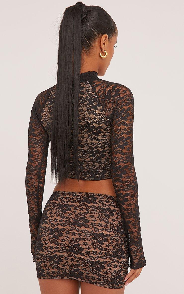 Low Rise Ruched Front Contrast Underlay Mini Skirt In Black Lace