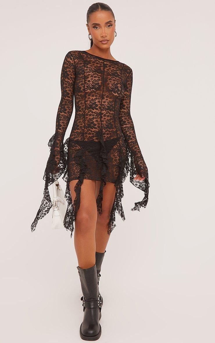 chinese dress ladies Black High Neck Lace Dress With Frill Hem – AX Paris main image 1
