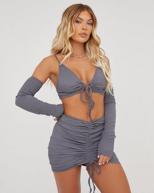 Crop Tops for Women Long Sleeve Plunging Neckline Tie Front Crop Top :  : Clothing, Shoes & Accessories