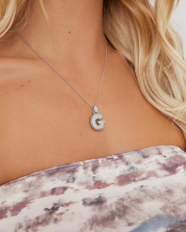 Silver diamante clearance initial necklace