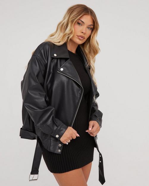 Cheap black shop faux leather jacket