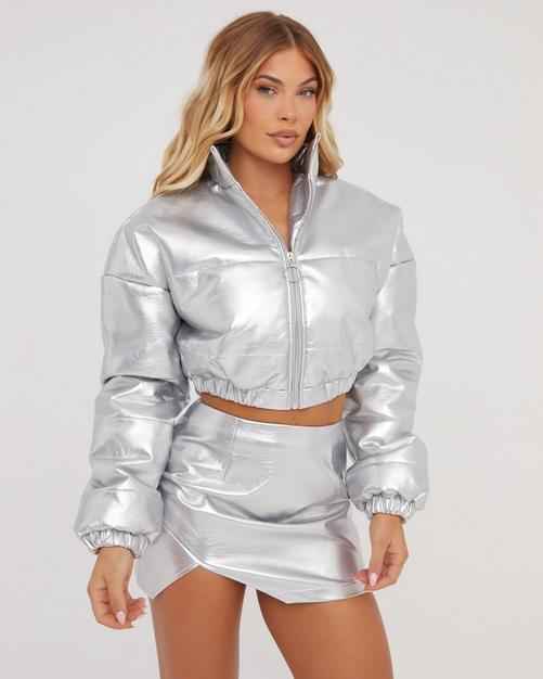 Metallic cropped 2024 puffer jacket