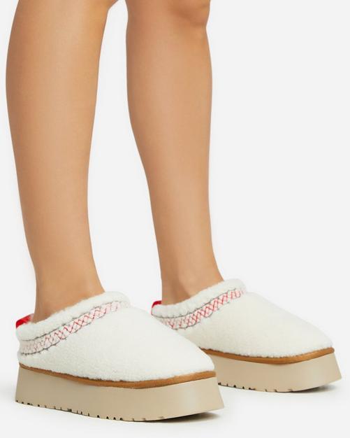 Platform faux-shearling-effect slippers