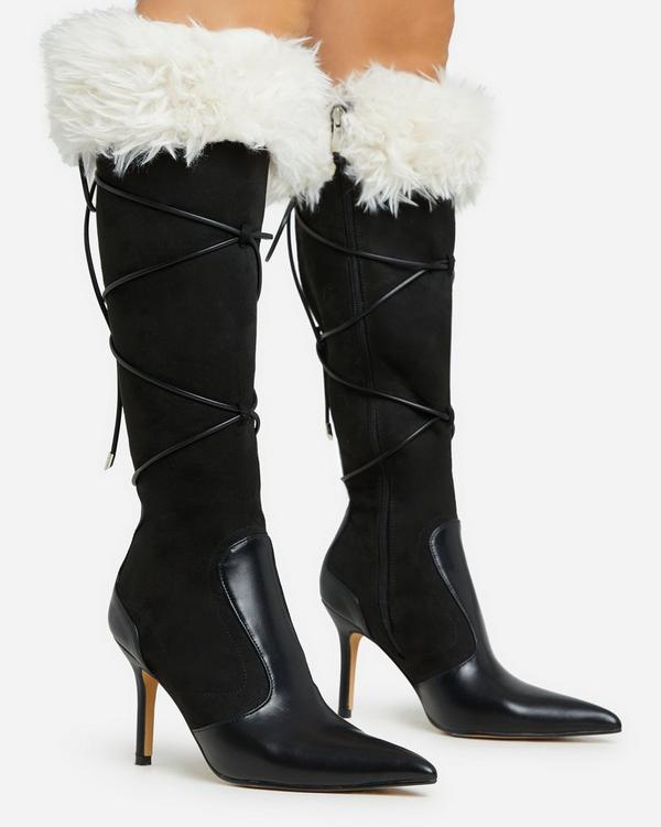 Black suede lace outlet up knee high boots