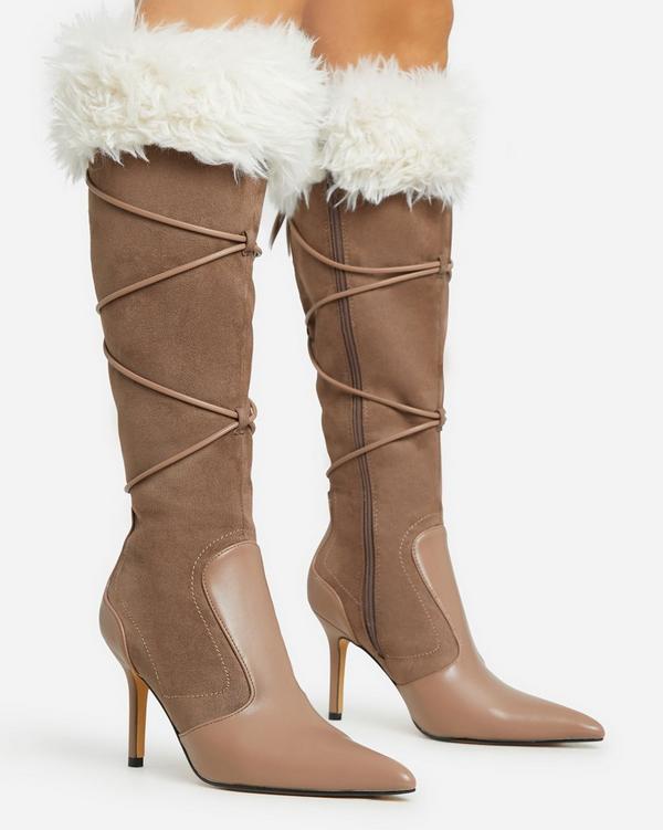 Tan boots with fur on sale trim