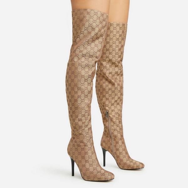 Gucci canvas over hot sale the knee boots