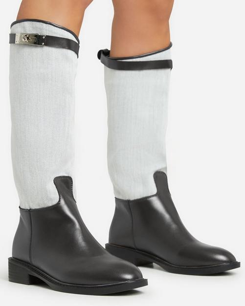 Black ladder cutout knee high outlet boots