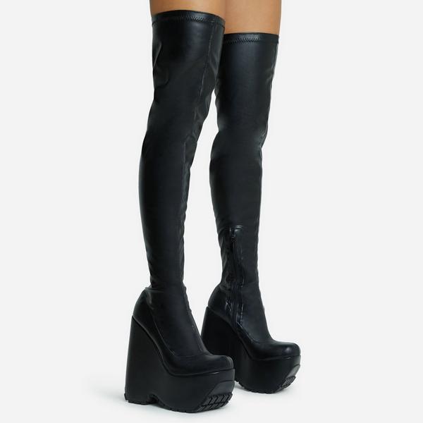 Chunky platform over sale the knee boots