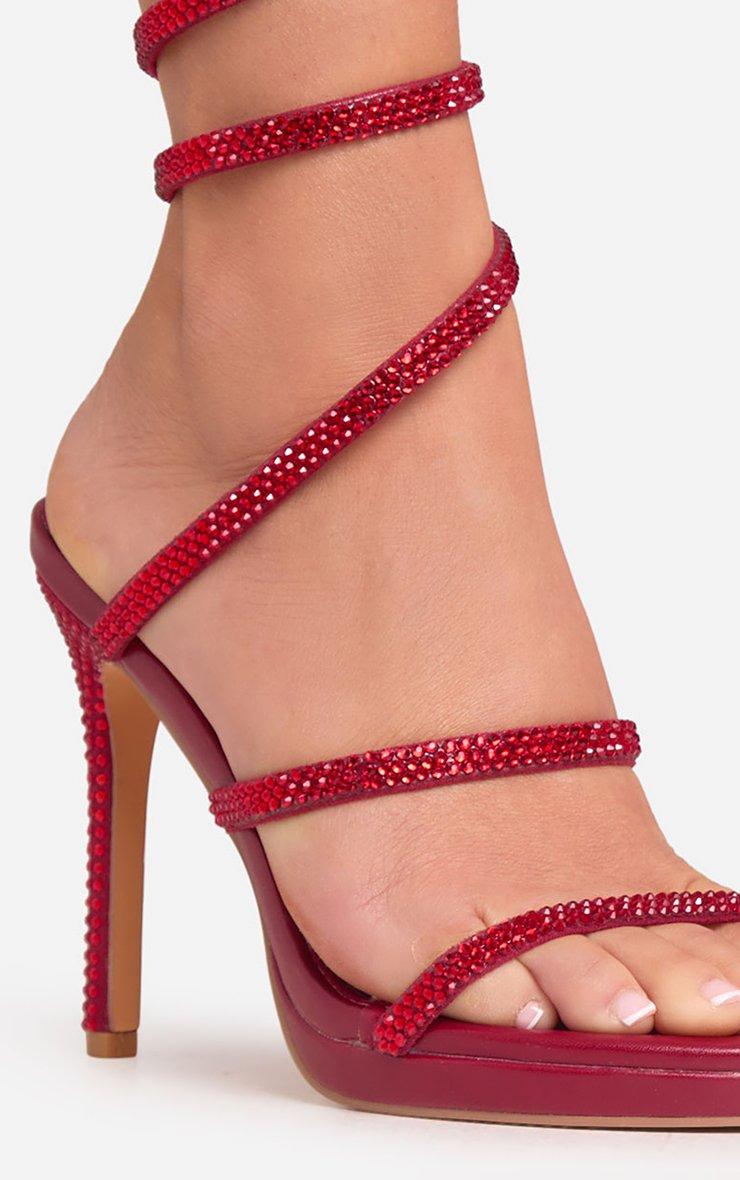 Crowned-Jewel Diamante Wrap Around Strap Detail Platform Stiletto