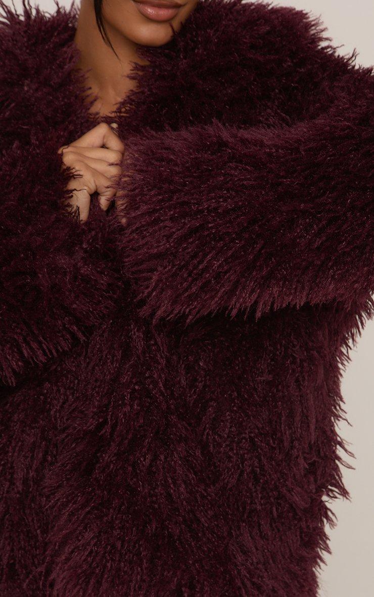 Oversized Collar Shaggy Coat In Burgundy Faux Fur | EGO Shoes Oversized Collar Shaggy Coat In Burgundy Faux Fur | EGO Shoes