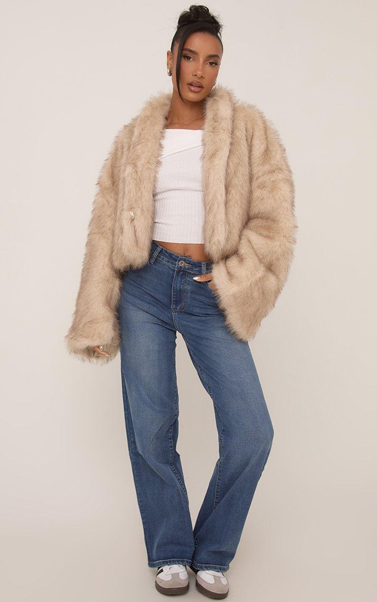 High Neck Collar Flared Sleeve Coat In Cream Faux Fur | EGO US | EGO
