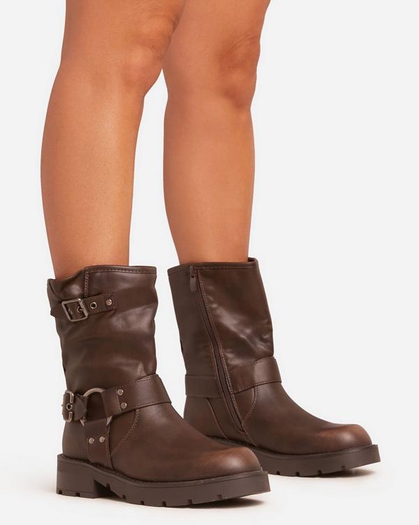 Brown faux leather ankle boots sales