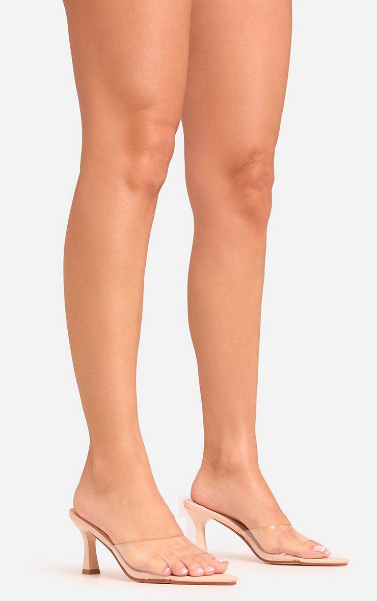 OHGA♡CLEAR MULE Ren Clear Perspex Pointed Peep Toe Low Heel Mule In Nude Faux