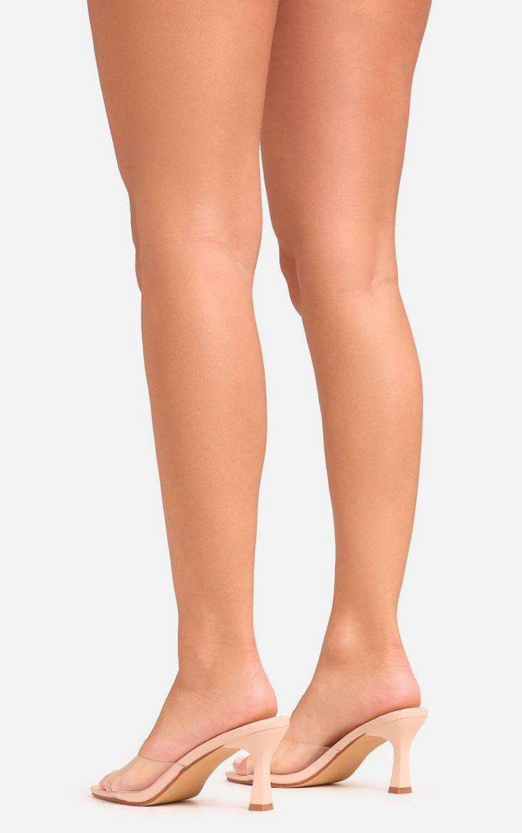 Ren Clear Perspex Pointed Peep Toe Low Heel Mule In Nude Faux