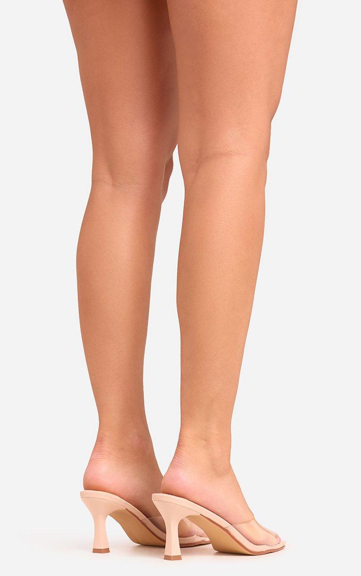 Ren Clear Perspex Pointed Peep Toe Low Heel Mule In Nude Faux