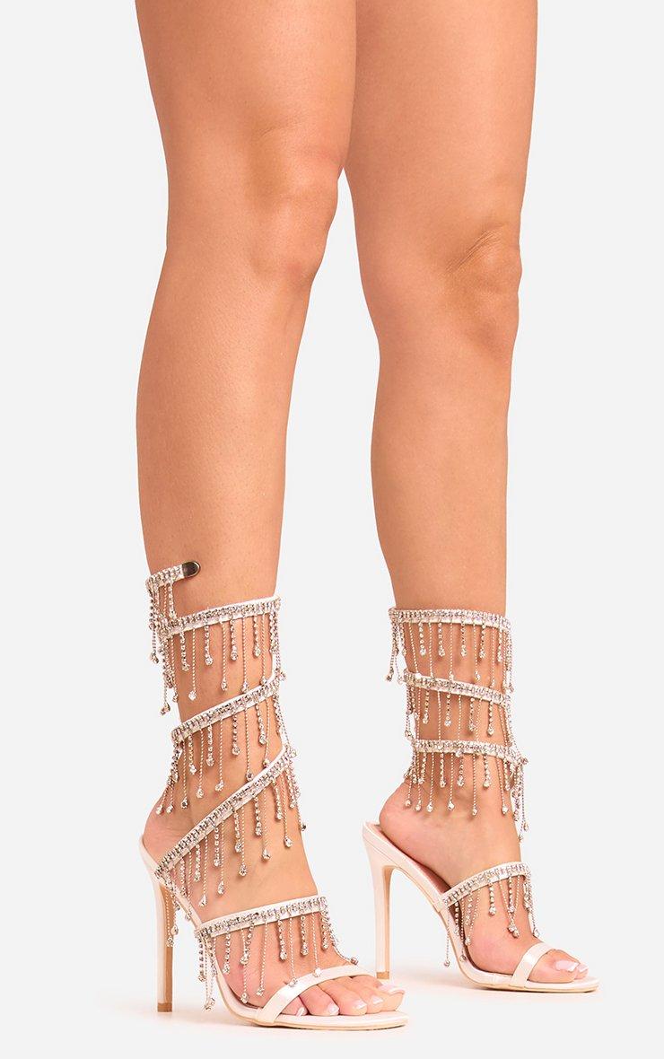 Xander Diamante Tassel Detail Wrap Around Strap Stiletto Heel In