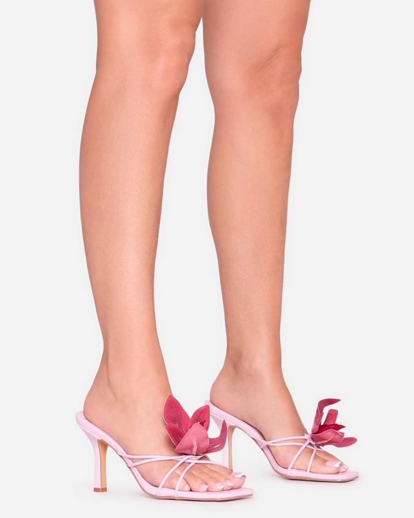 Exotic-Etty Flower Detail Strappy Heel Mule In Pink Faux Leather EGO
