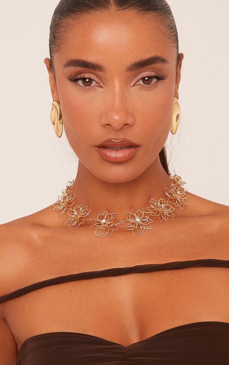 Diamante Detail Flower Choker Necklace In Gold | EGO EU | EGO