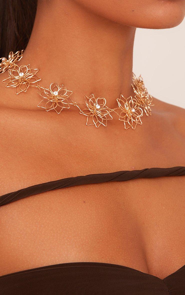 Diamante Detail Flower Choker Necklace In Gold | EGO EU | EGO
