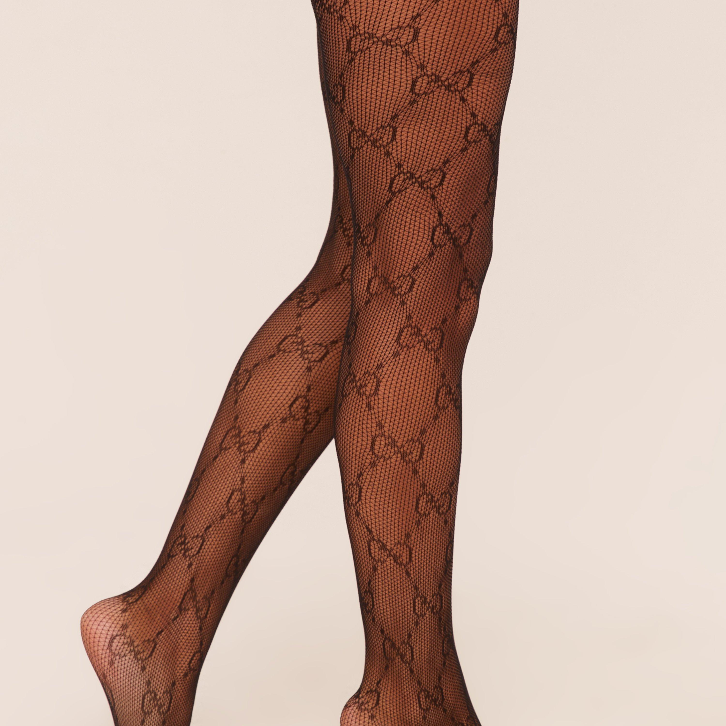 Logo Detail Fishnet Tights In Black, Women’s Size