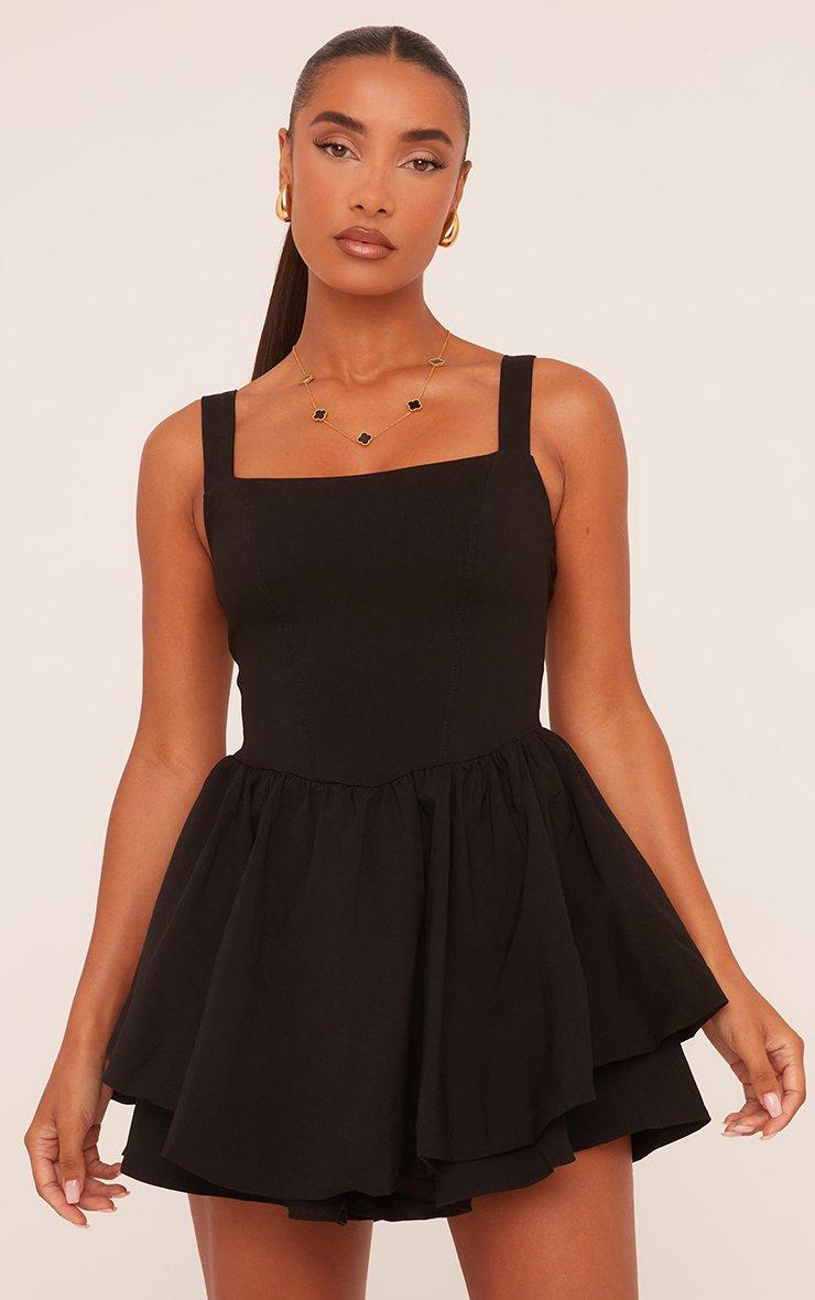 square neck little black dress Zada Like A GloveTreat your curves to this stretchy crepe dress with a trendy square neckline and a sleeveless bodice with a squared open back Billie Square Neck Bodycon Mini