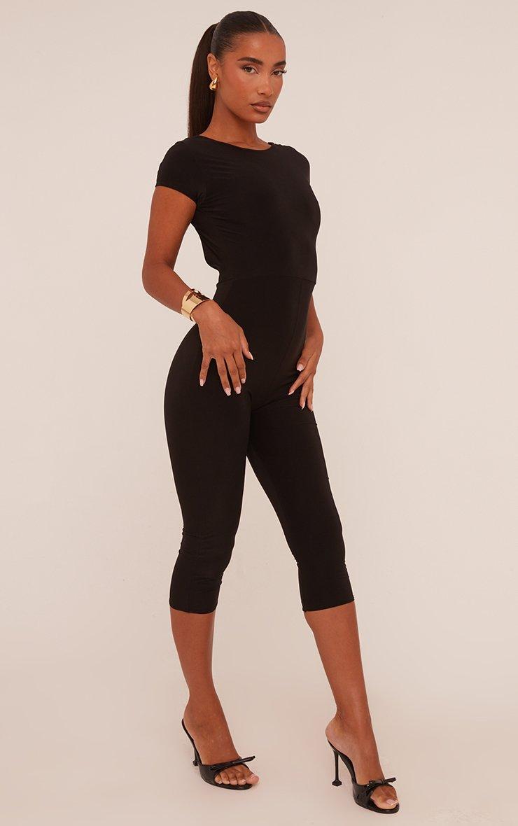 Cap Sleeve Open Back Capri Jumpsuit In Black Slinky | EGO US | EGO