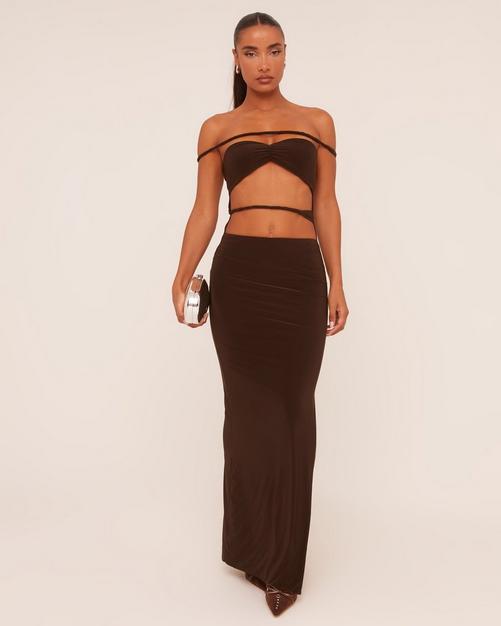 Black lace trim cold shoulder extreme split maxi dress shop