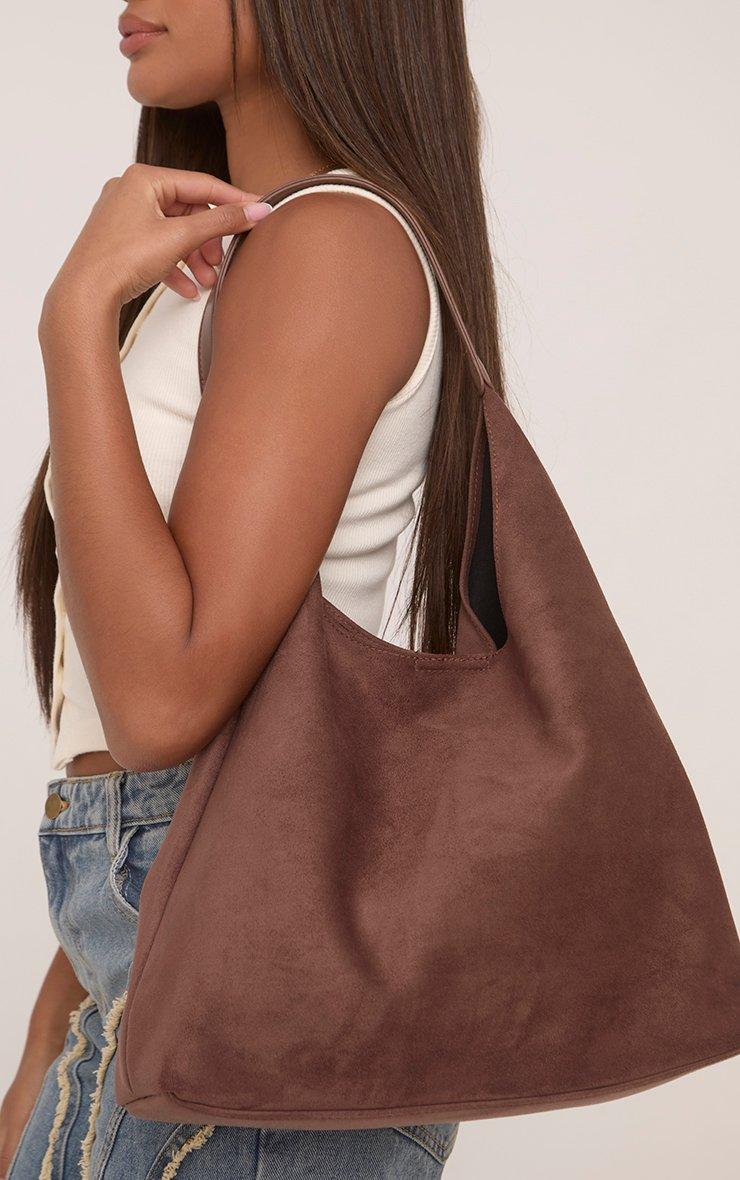 Slouched Shoulder Bag In Brown Faux Suede | EGO US | EGO