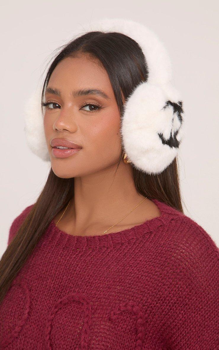 帽子 melt the lady logo earmuffs Logo Detail Ear Muffs In White Faux Fur | EGO US | EGO