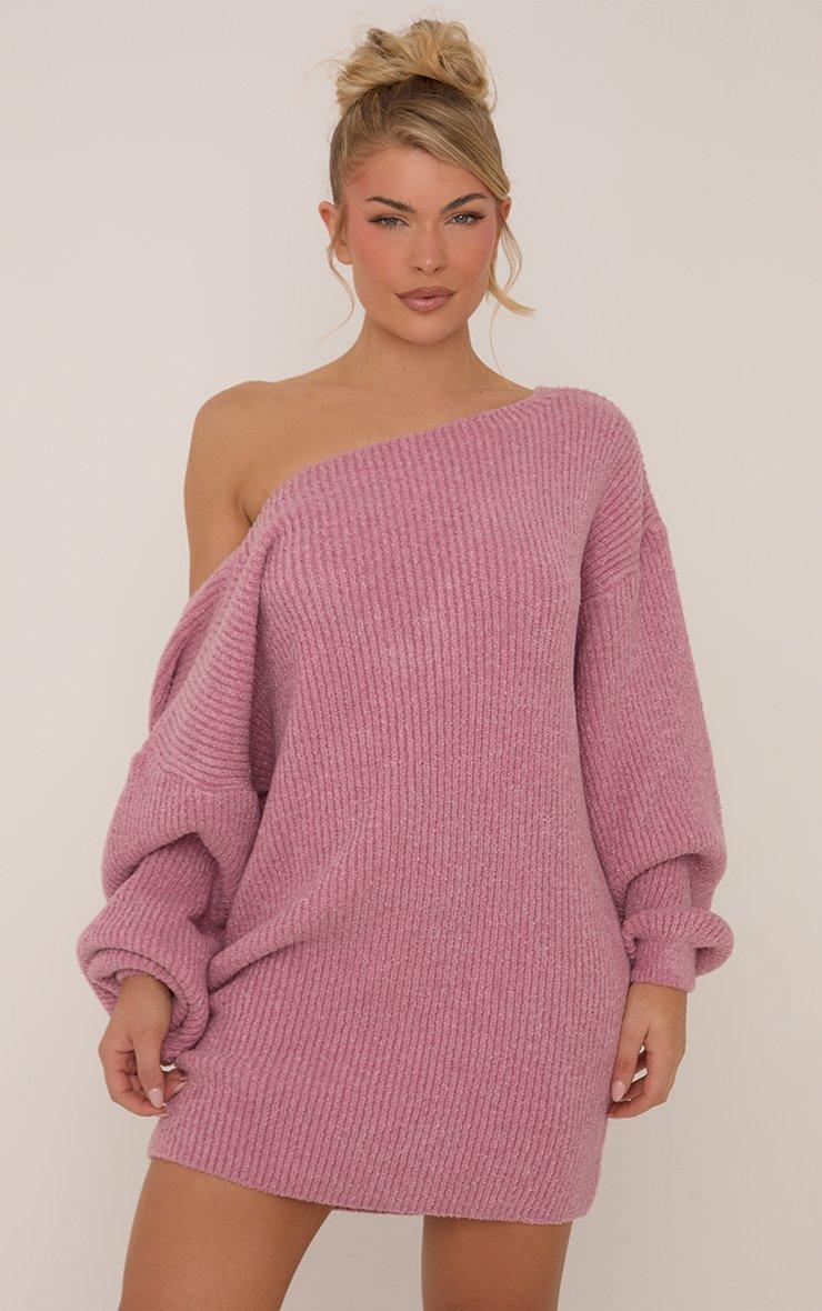 pink off shoulder sweater dress Eyelash Knit Fold Over the Available In Pink And Red Off The Shoulder Low Back