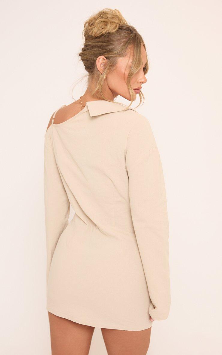 Off The Shoulder Strap Detail Mini Shirt Dress In Stone Linen | EGO US | EGO