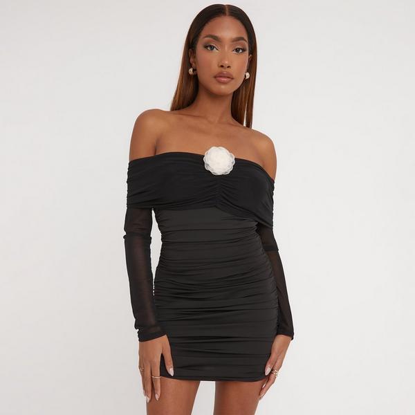 Criptum bardot frill hot sale knitted skater dress