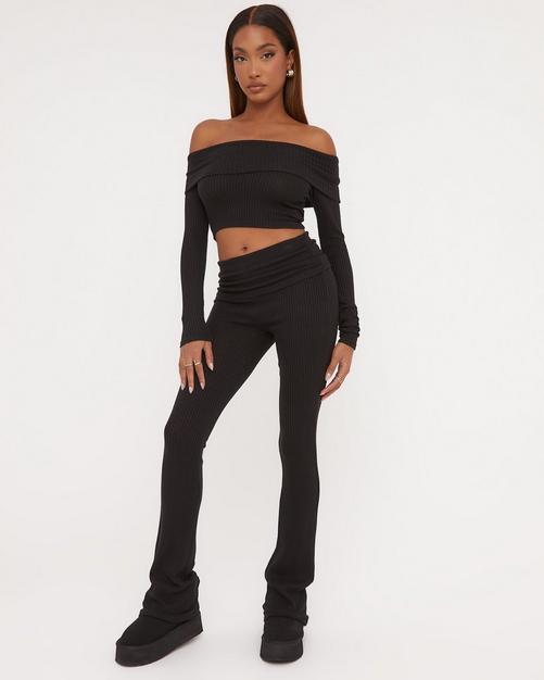 Black Extreme Fold Over Waist Low Rise Pants